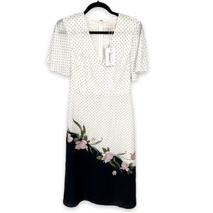 Ted Baker Danee Ruffle Sleeve Elderflower Midi Tea Dress Women's XS White